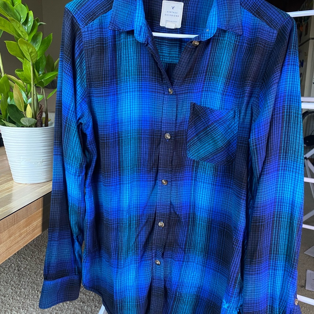 🦅American Eagle Vintage Boyfriend Flannel Blue M